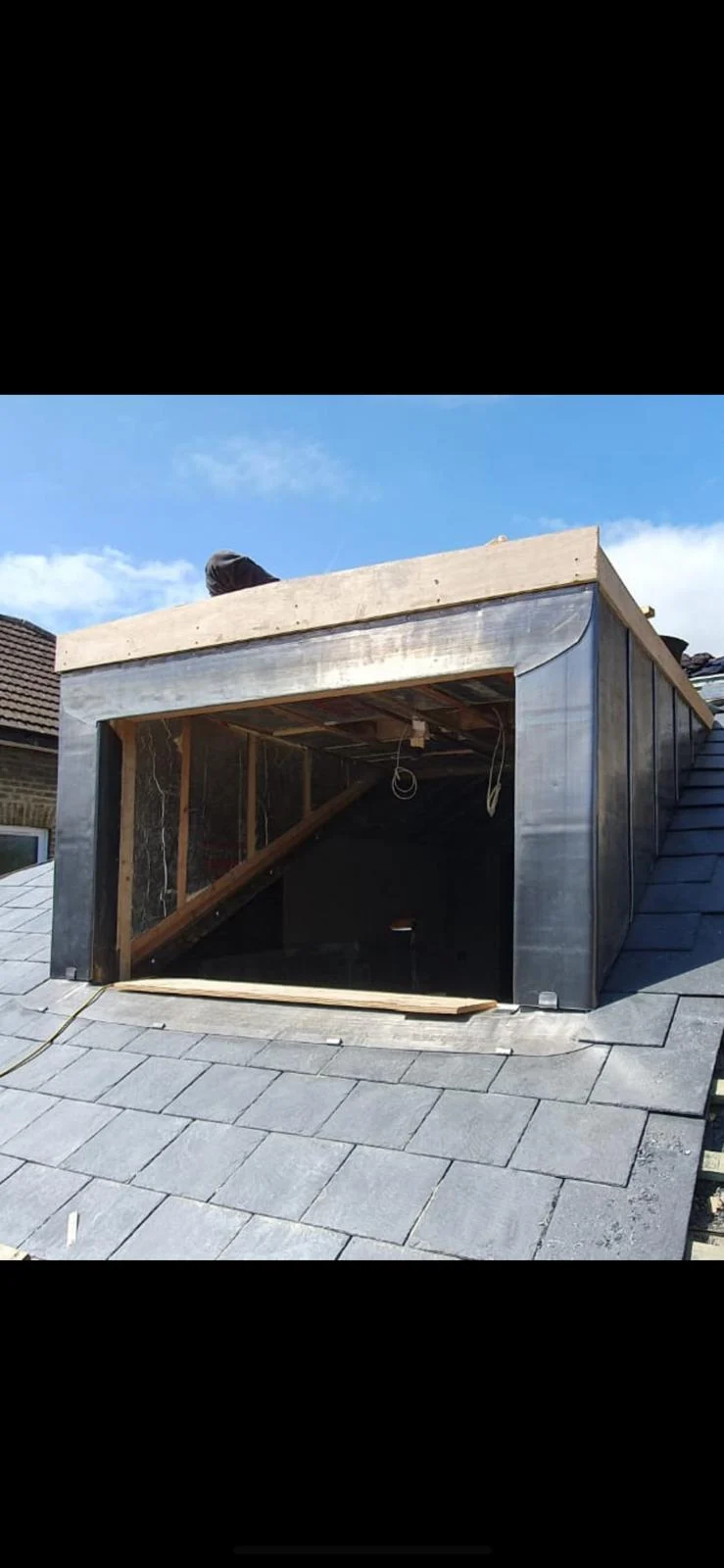 Lead-clad dormer construction in progress