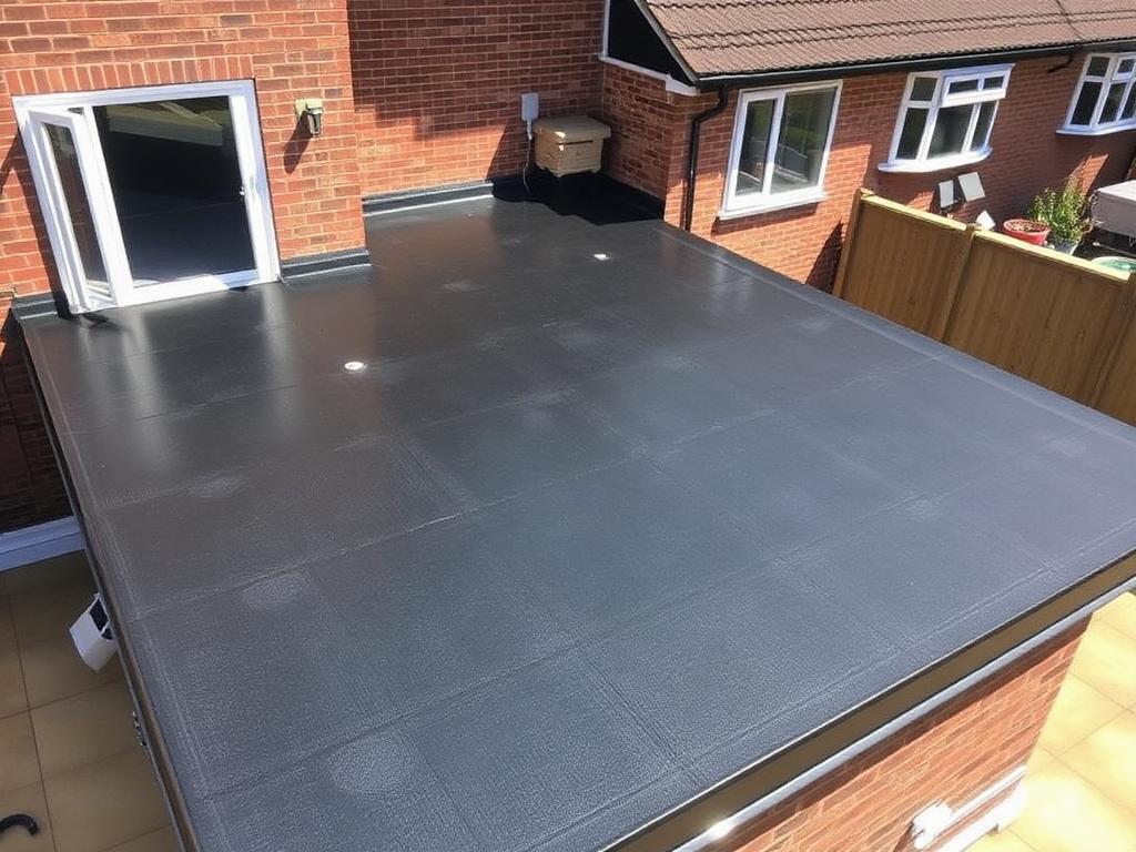 Completed flat roof EPDM rubber membrane installation